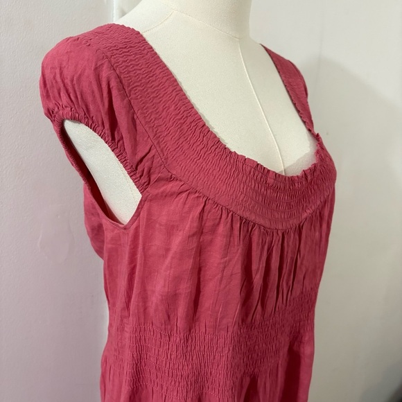 Theory Coral Pink Linen Blend Haldena Crunch Midi Dress Sz 4 Preppy Peasant - Picture 4 of 10